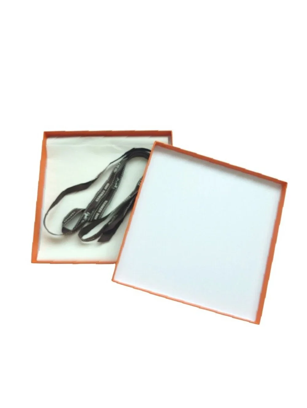 HERMES Authentic Orange Square Scarf Gift Box with Brown Ribbon New